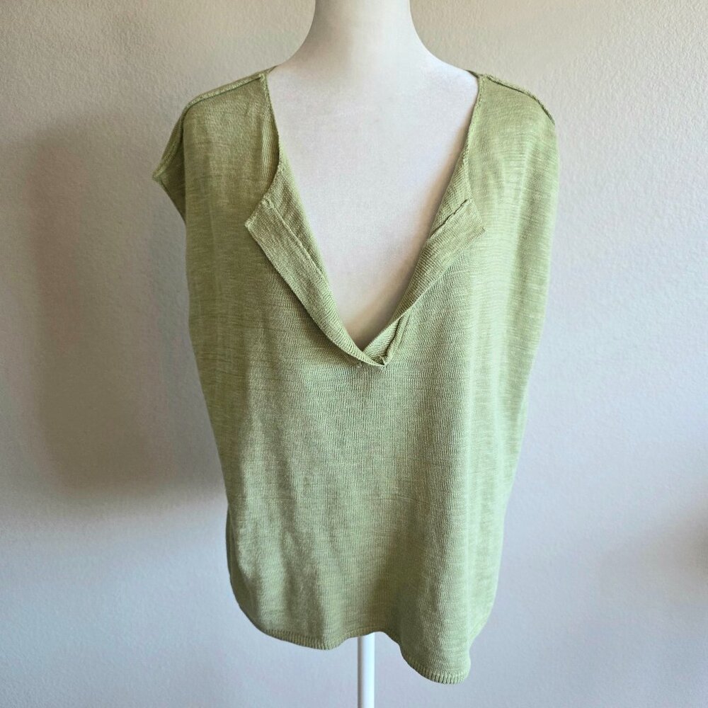 NEW Free People FP Beach Green Split V-Neck Sleeveless Size XS Oversize Boxy